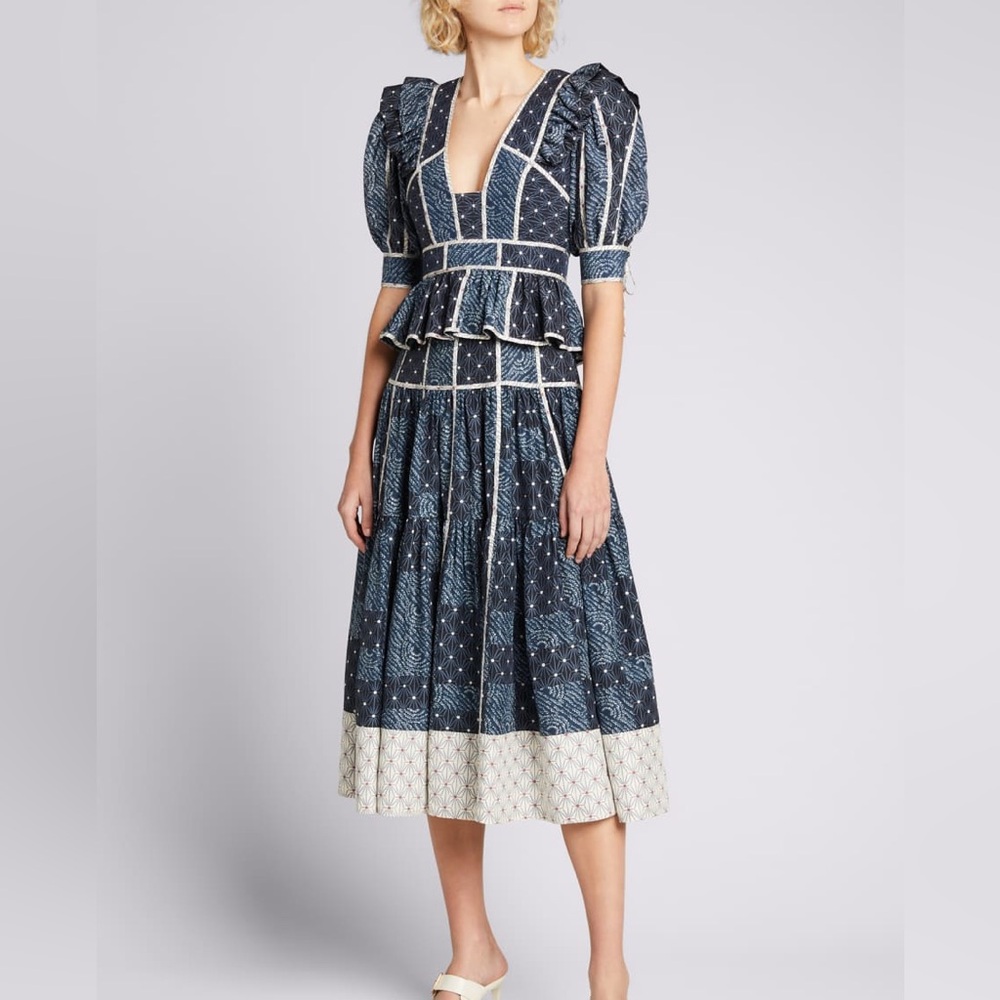 ULLA JOHNSON Nori Puff-Sleeve Patchwork Top